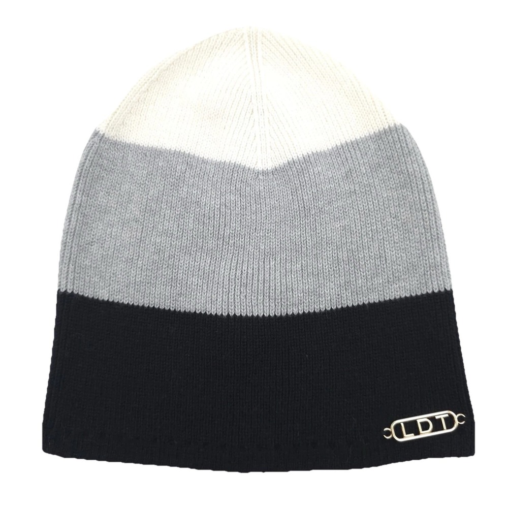 LDT Beanie CASHMERE COTTON Blendβ Colorblock NWOT Black Gray White
